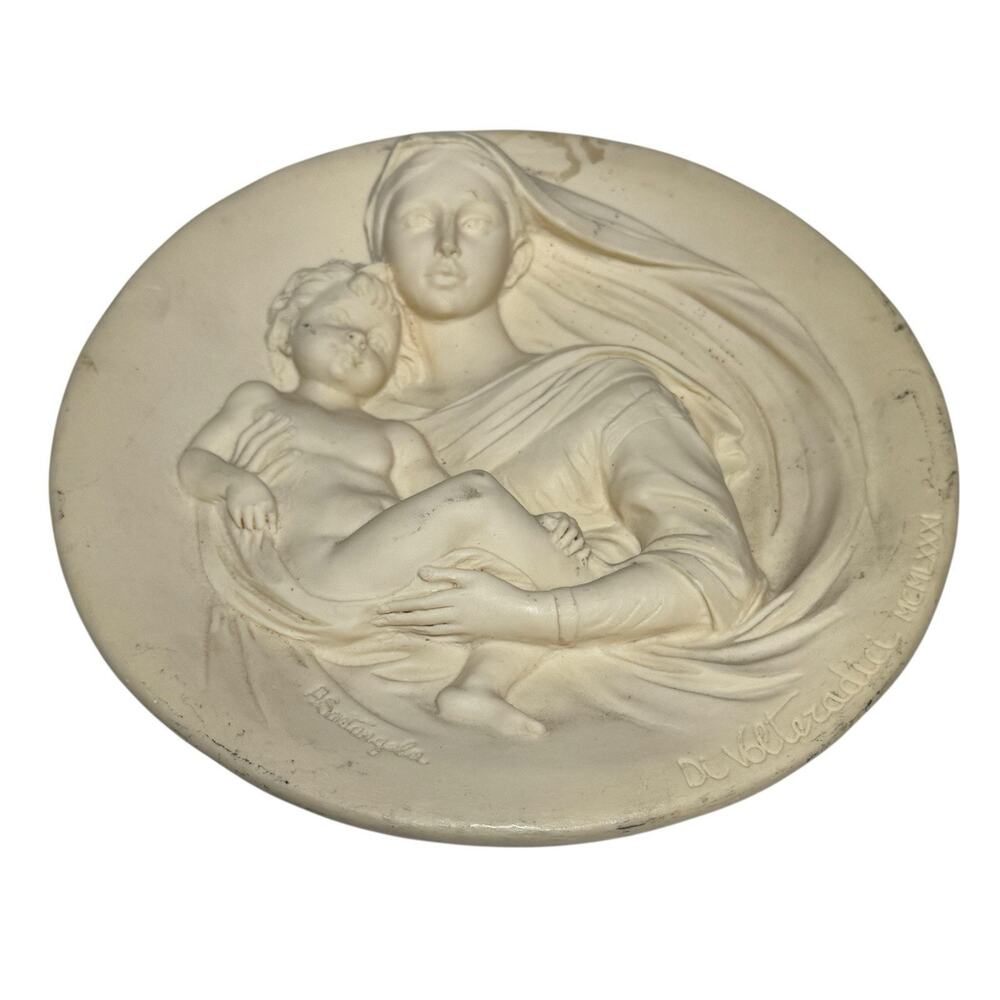 Vintage A Santangela Alabaster Plate Madonna Profetica Made In Italy Handmade